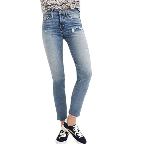 Madewell Womens Blue High Rise Stovepipe Straight Leg Denim Jeans 35T Raw Hem - Picture 1 of 13